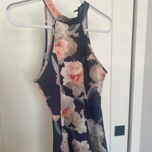 Navy Blue, pink floral halter dress - Charlote Russe